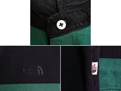 ノースフェイス ボーダー 長袖 ラガーシャツ メンズ M 程 The North Face 長袖シャツ ヘビーウェイト コットン ツートン ポロシャツ 黒 緑