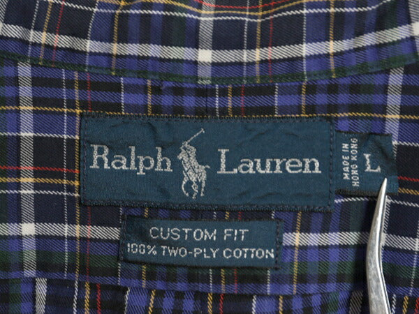 90s ラルフローレン チェック 長袖 ボタンダウン シャツ メンズ L / 古着 90年代 オールド ポロ ポケット付き ポニー無し 長袖シャツ 薄手
