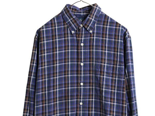 90s ラルフローレン チェック 長袖 ボタンダウン シャツ メンズ L / 古着 90年代 オールド ポロ ポケット付き ポニー無し 長袖シャツ 薄手