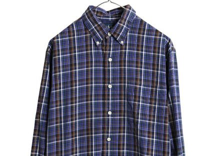 90s ラルフローレン チェック 長袖 ボタンダウン シャツ メンズ L / 古着 90年代 オールド ポロ ポケット付き ポニー無し 長袖シャツ 薄手