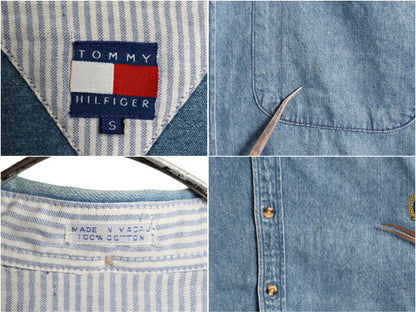 80s 90s トミーヒルフィガー 3点留め ボタンダウン 長袖 デニム シャツ メンズ S / ヴィンテージ TOMMY HILFIGER 長袖シャツ ポケット付き