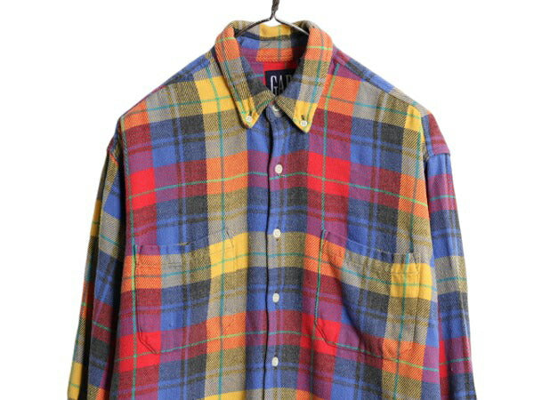 90s OLD GAP チェック ボタンダウン フランネル シャツ メンズ M / 90年代 旧タグ オールド ギャップ 長袖シャツ ポケット付き ネルシャツ