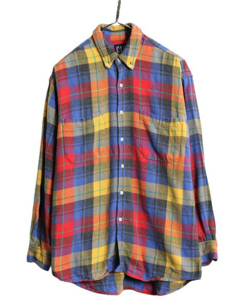 90s OLD GAP チェック ボタンダウン フランネル シャツ メンズ M / 90年代 旧タグ オールド ギャップ 長袖シャツ ポケット付き ネルシャツ