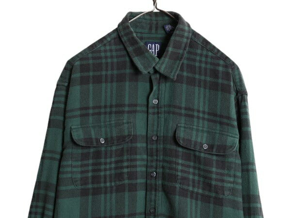 90s OLD GAP チェック ヘビー フランネル シャツ メンズ L / 90年代 オールド ギャップ コットン 長袖シャツ ネルシャツ 紺タグ ツートン