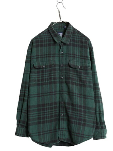 90s OLD GAP チェック ヘビー フランネル シャツ メンズ L / 90年代 オールド ギャップ コットン 長袖シャツ ネルシャツ 紺タグ ツートン