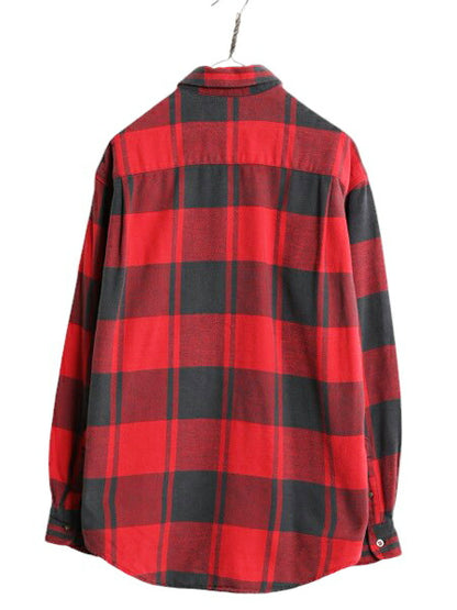 90s OLD GAP チェック ヘビー フランネル シャツ メンズ M 程 古着 オールド ギャップ 長袖シャツ ポケット付き ネルシャツ ツートン 黒 赤