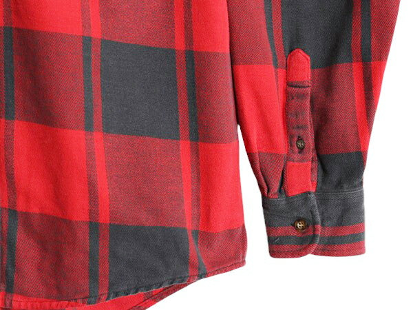 90s OLD GAP チェック ヘビー フランネル シャツ メンズ M 程 古着 オールド ギャップ 長袖シャツ ポケット付き ネルシャツ ツートン 黒 赤