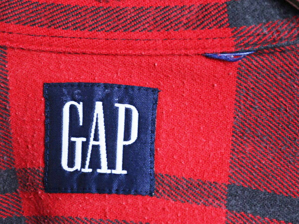 90s OLD GAP チェック ヘビー フランネル シャツ メンズ M 程 古着 オールド ギャップ 長袖シャツ ポケット付き ネルシャツ ツートン 黒 赤