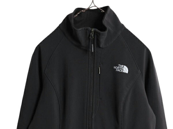 US企画 ノースフェイス ソフトシェル ジャケット レディース S 古着 The North face アウトドア 裏 フリース フルジップ ブルゾン ブラック