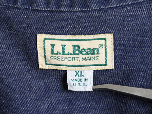 80s USA製 エルエルビーン 長袖 コットン ダック シャツ メンズ XL / 80年代 LLBEAN ヴィテージ LLビーン 長袖シャツ ポケット付き 無地 紺