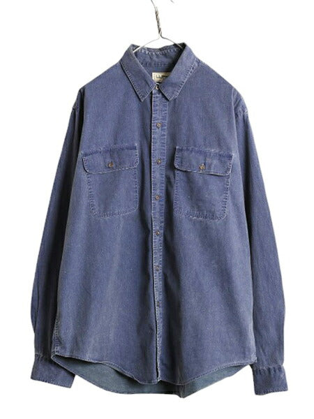 80s USA製 エルエルビーン 長袖 コットン ダック シャツ メンズ XL / 80年代 LLBEAN ヴィテージ LLビーン 長袖シャツ ポケット付き 無地 紺