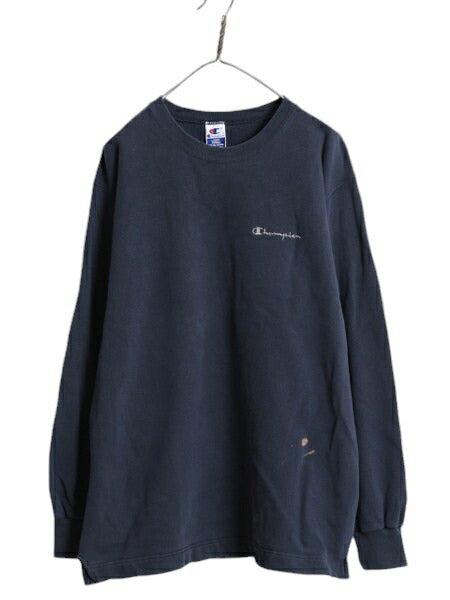 90s チャンピオン ワンポイント スウェット メンズ L 古着 90年代 オールド Champion 裏起毛 トレーナー スクリプト ロゴ スエット 目あり
