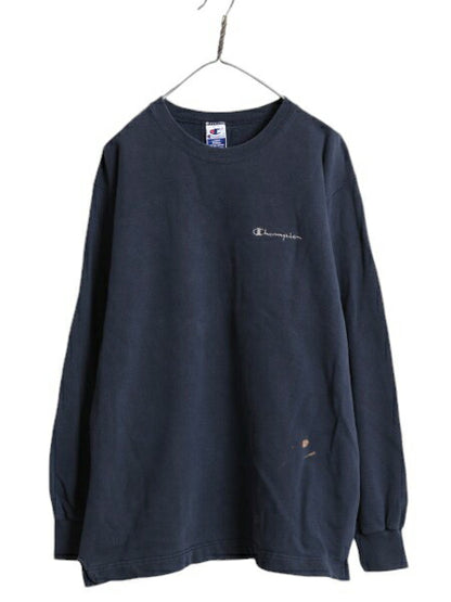 90s チャンピオン ワンポイント スウェット メンズ L 古着 90年代 オールド Champion 裏起毛 トレーナー スクリプト ロゴ スエット 目あり