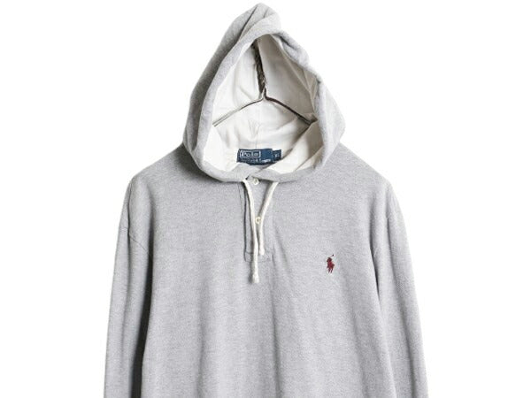 ポロ ラルフローレン フード付き 鹿の子 長袖 ポロシャツ メンズ XL / 古着 長袖シャツ フード パーカーコットン ボックス ワンポイント 灰