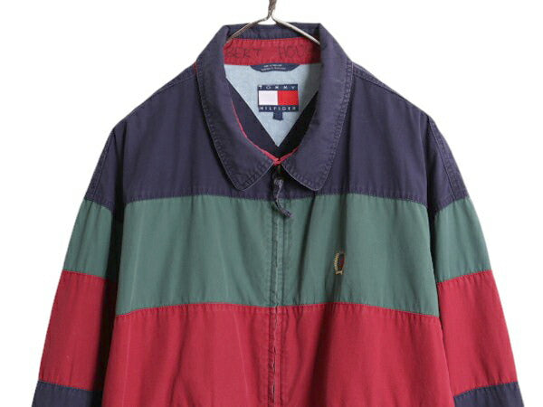 90s トミーヒルフィガー ボーダー スイングトップ ジャケット メンズ XL / 90年代 オールド TOMMY HILFIGER ジャンパー ブルゾン コットン