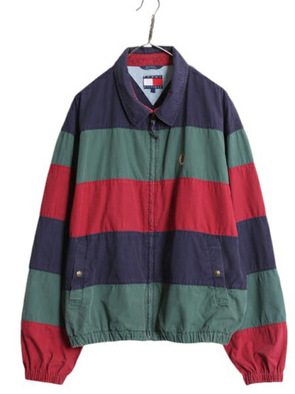 90s トミーヒルフィガー ボーダー スイングトップ ジャケット メンズ XL / 90年代 オールド TOMMY HILFIGER ジャンパー ブルゾン コットン