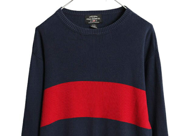 ラルフローレン ボーダーリブ編み コットン ニット セーター メンズ M / POLO JEANS Co ポロ 長袖ニット ツートン カットソー ワンポイント