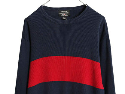 ラルフローレン ボーダーリブ編み コットン ニット セーター メンズ M / POLO JEANS Co ポロ 長袖ニット ツートン カットソー ワンポイント