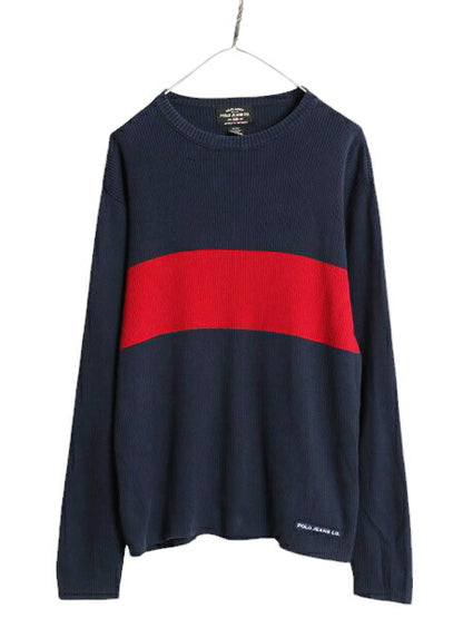 ラルフローレン ボーダーリブ編み コットン ニット セーター メンズ M / POLO JEANS Co ポロ 長袖ニット ツートン カットソー ワンポイント