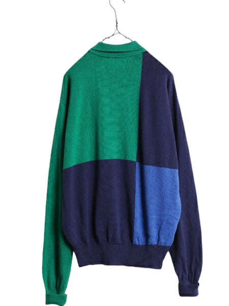 90s ポロゴルフ コットン 長袖 ニット ポロシャツ メンズ L 古着 90年代 オールド POLO GOLF ラルフローレン リブ編み セーター クレイジー