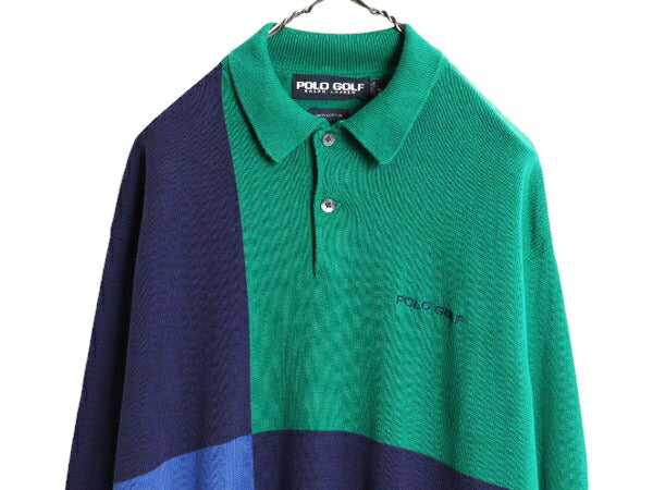 90s ポロゴルフ コットン 長袖 ニット ポロシャツ メンズ L 古着 90年代 オールド POLO GOLF ラルフローレン リブ編み セーター クレイジー