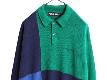90s ポロゴルフ コットン 長袖 ニット ポロシャツ メンズ L 古着 90年代 オールド POLO GOLF ラルフローレン リブ編み セーター クレイジー