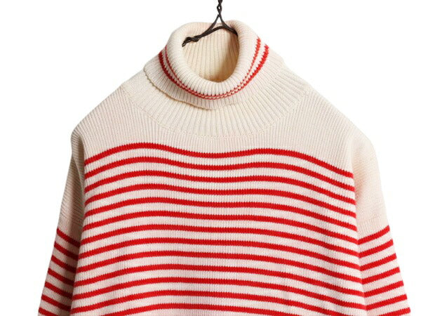 90s OLD GAP タートルネック ボーダー コットン ニット セーター レディース S / 古着 90年代 オールド ギャップ ヘビーウェイト ツートン