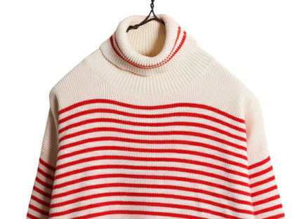 90s OLD GAP タートルネック ボーダー コットン ニット セーター レディース S / 古着 90年代 オールド ギャップ ヘビーウェイト ツートン