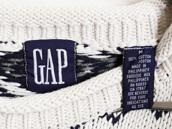 90s OLD GAP ロールネック ノルディック コットン ニット セーター メンズ M / 90年代 オールド ギャップ ヘビーウェイト 総柄 ハイネック