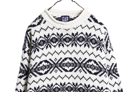 90s OLD GAP ロールネック ノルディック コットン ニット セーター メンズ M / 90年代 オールド ギャップ ヘビーウェイト 総柄 ハイネック