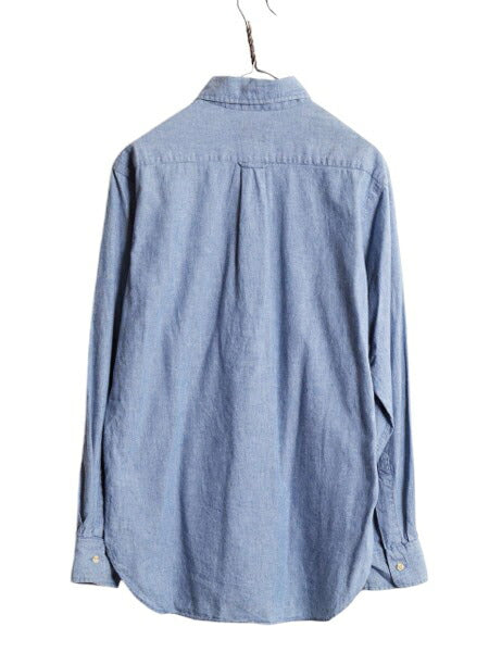 90s ジェイクルー ボタンダウン シャンブレー シャツ メンズ M / 古着 オールド 無地 J CREW 旧タグ 100% コットン BD ポケット付き ブルー