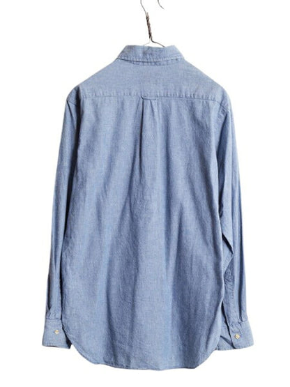 90s ジェイクルー ボタンダウン シャンブレー シャツ メンズ M / 古着 オールド 無地 J CREW 旧タグ 100% コットン BD ポケット付き ブルー