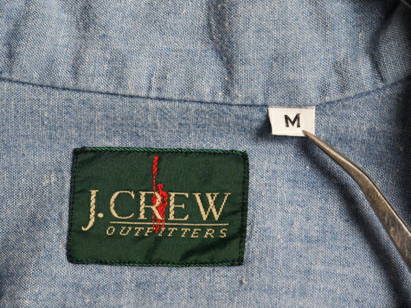 90s ジェイクルー ボタンダウン シャンブレー シャツ メンズ M / 古着 オールド 無地 J CREW 旧タグ 100% コットン BD ポケット付き ブルー