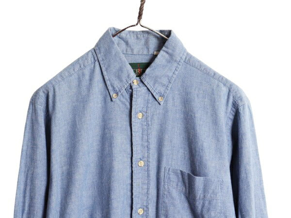 90s ジェイクルー ボタンダウン シャンブレー シャツ メンズ M / 古着 オールド 無地 J CREW 旧タグ 100% コットン BD ポケット付き ブルー