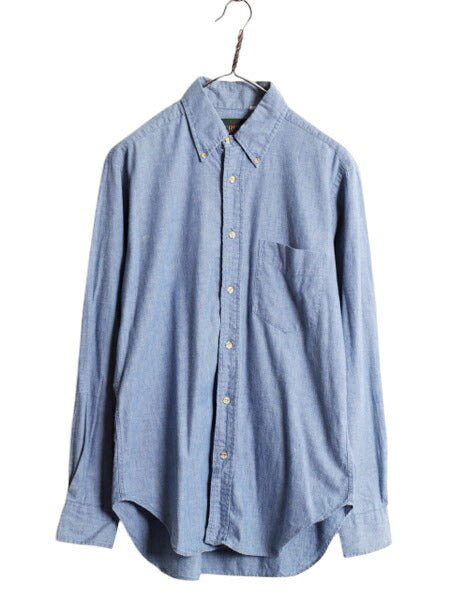 90s ジェイクルー ボタンダウン シャンブレー シャツ メンズ M / 古着 オールド 無地 J CREW 旧タグ 100% コットン BD ポケット付き ブルー