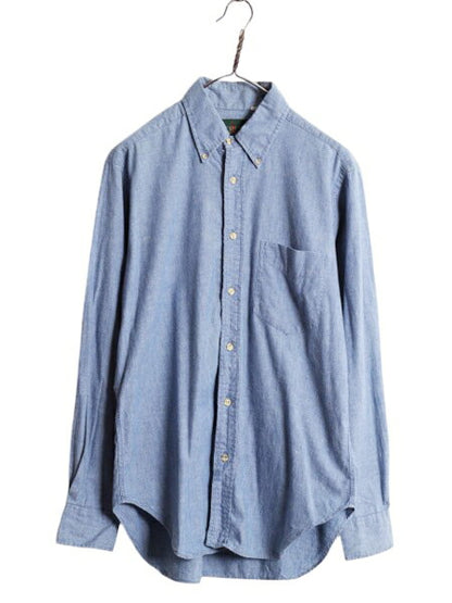 90s ジェイクルー ボタンダウン シャンブレー シャツ メンズ M / 古着 オールド 無地 J CREW 旧タグ 100% コットン BD ポケット付き ブルー