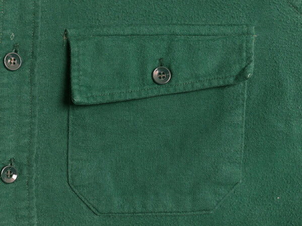 80s エルエルビーン コットン シャモア クロス シャツ メンズ M 程 80年代 ヴィンテージ LLBEAN ネルシャツ フランネル 長袖シャツ 無地 緑