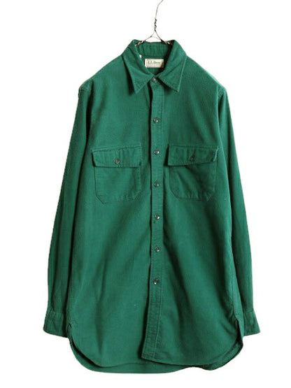 80s エルエルビーン コットン シャモア クロス シャツ メンズ M 程 80年代 ヴィンテージ LLBEAN ネルシャツ フランネル 長袖シャツ 無地 緑