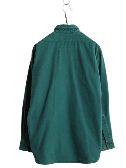 90s USA製 エルエルビーン コットン シャモア クロス シャツ メンズ M 古着 90年代 オールド LLBEAN ネルシャツ フランネル アウトドア 緑