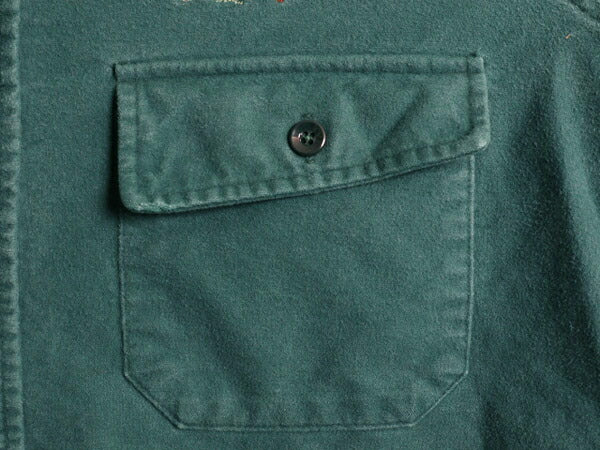 90s USA製 エルエルビーン コットン シャモア クロス シャツ メンズ M 古着 90年代 オールド LLBEAN ネルシャツ フランネル アウトドア 緑