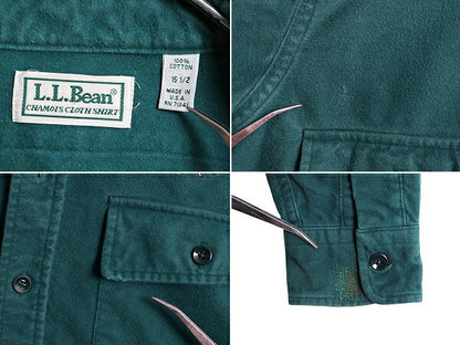 90s USA製 エルエルビーン コットン シャモア クロス シャツ メンズ M 古着 90年代 オールド LLBEAN ネルシャツ フランネル アウトドア 緑