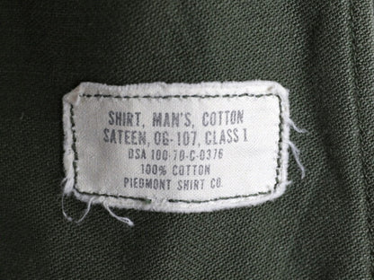 70s 70年製 米軍実物 US ARMY コットン サテン ユーティリティ シャツ メンズ M 程/ 70年代 ヴィンテージ シャツ袖 2nd OG107 ミリタリー