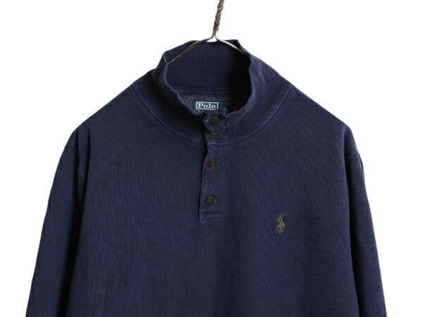 90s ポロ ラルフローレン ハイネック スウェット メンズ L 古着 90年代 オールド ヘンリーネック トレーナー 裏起毛 ワンポイント リブ編み