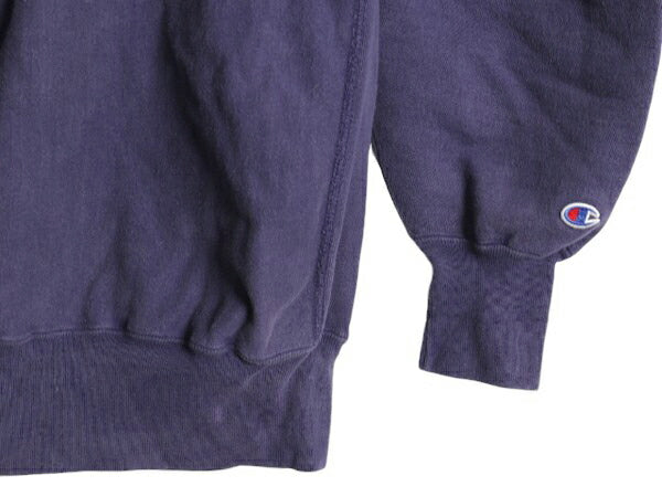 90s USA製 チャンピオン リバースウィーブ カレッジ 刺繍 スウェット メンズ XL オールド Champion トレーナー 裏起毛 ワンポイント ナス紺