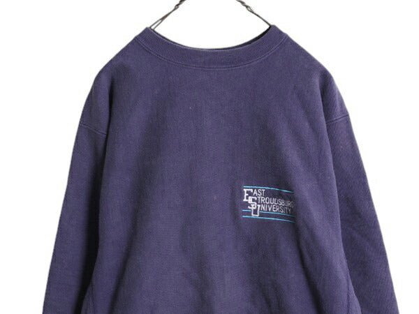 90s USA製 チャンピオン リバースウィーブ カレッジ 刺繍 スウェット メンズ XL オールド Champion トレーナー 裏起毛 ワンポイント ナス紺
