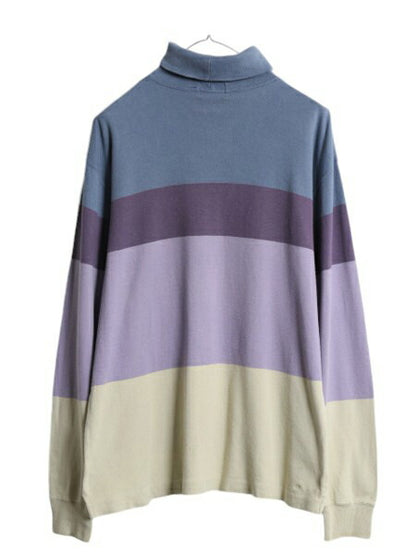 90s USA製 ジェイクルー タートルネック ボーダー 長袖 Tシャツ メンズ M / 古着 オールド J CREW ロンT ストレッチ コットン マルチカラー