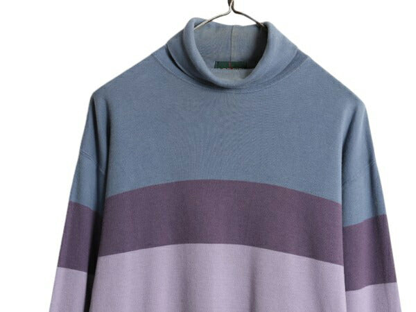 90s USA製 ジェイクルー タートルネック ボーダー 長袖 Tシャツ メンズ M / 古着 オールド J CREW ロンT ストレッチ コットン マルチカラー
