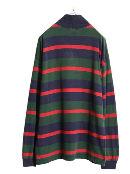 90s ジェイクルー タートルネック ボーダー 長袖 Tシャツ メンズ L 古着 90年代 オールド J CREW ロンT ストレッチ コットン マルチカラー