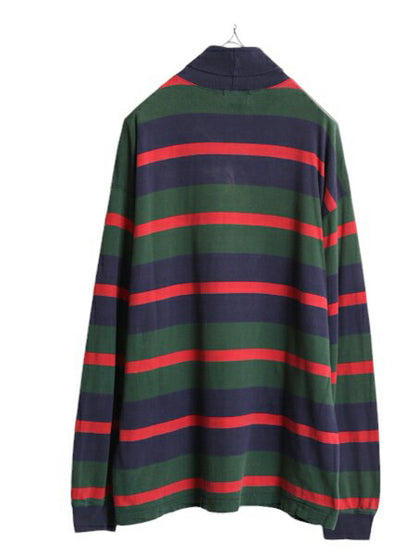 90s ジェイクルー タートルネック ボーダー 長袖 Tシャツ メンズ L 古着 90年代 オールド J CREW ロンT ストレッチ コットン マルチカラー