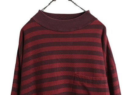 80s OLD GAP モックネック ボーダー ポケット付き 長袖 Tシャツ メンズ L ヴィンテージ ギャップ ヘビーウェイト ロンT ハイネック 旧タグ